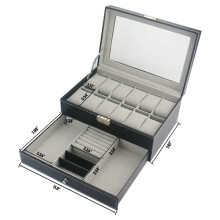 2X 12 Slot Lockable Watch Storage Boxes Jewelry Display Drawer Case 2-Tier Organizer Watch Showcase with Glass Lid