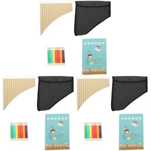 3Ensembles Flûte Pan Éducative Durable 18 Tuyaux Beige Pour École