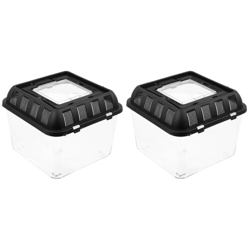 2Pièces Conteneur Reptile Noir Transparent Anti-