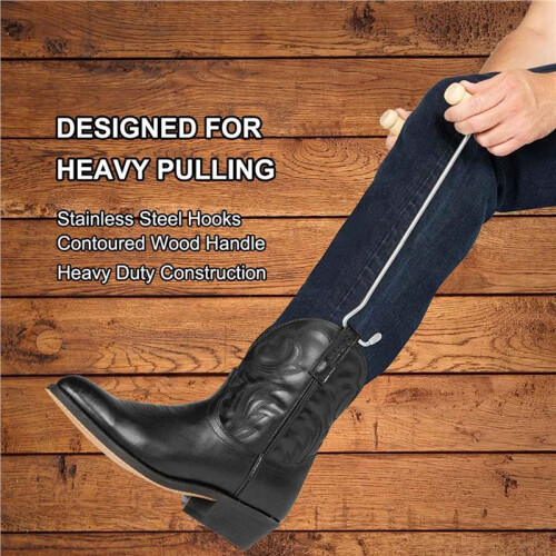 4pack Boot Hooks and Puller for Cowboy Boots, Wood Handles, Boot Pulls with Handle 2