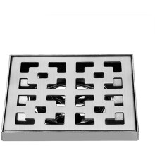Stainless Steel Shower Floor Drain 6 Inch Square with Removable Hair Strainer and Auto Odor Seal for Bathroom
