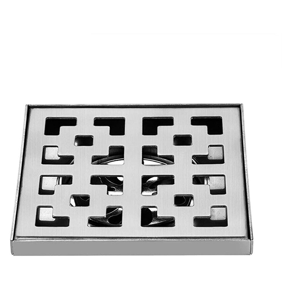 Stainless Steel Shower Floor Drain 6 Inch Square With Removable Hair Strainer And Auto Odor Seal For Bathroom 9351714641784