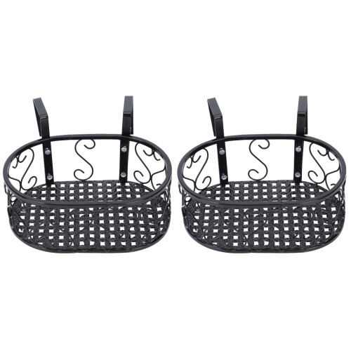 2Pcs Ironwork Hanging Flowerpot Holder Black Rack for Balcony and Yard 1