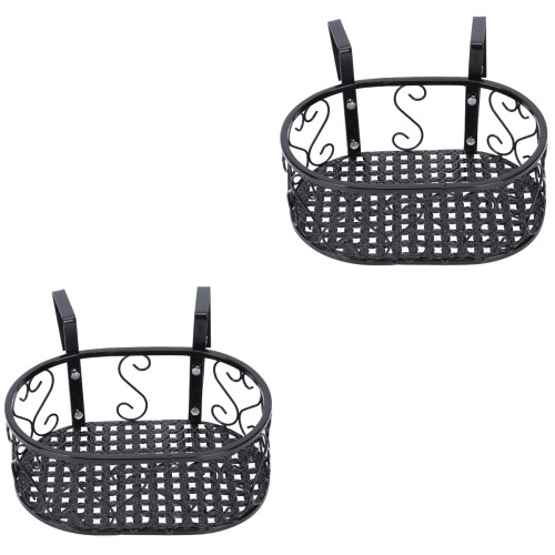 2Pcs Ironwork Hanging Flowerpot Holder Black Rack for Balcony and Yard 2