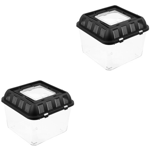 2Pièces Conteneur Reptile Noir Transparent Anti- 1