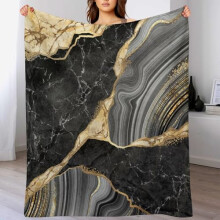 Black Gold Marble Throw Blanket 40x50 Soft Plush Flannel Warm Decorative Blanket for Sofa and Bedroom