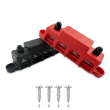 250A Marine Bus Bar 12V 4 Post Power Distribution Block with Protective Cover for Automotive and Solar
