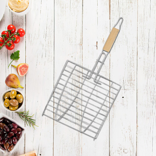 Silver Bbq Fish Grill Basket with Smooth Surface for Outdoor Use 2