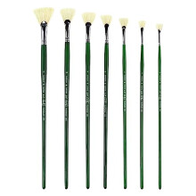 Artist Paint Brushes Set 7 Pcs Hog Bristle Fan Brushes Anti‑Shedding Tips Long Wooden Handles for Acrylic Oil Painting