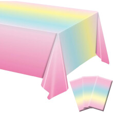 3 Pack Pastel Rainbow Tablecloth 54x108 Inch Disposable Waterproof Table Cover for Princess Birthday Party Decorations