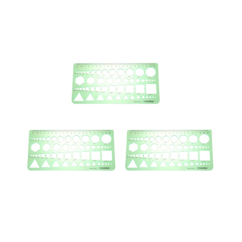 3X Green Plastic Circles Squares Hexagons Geometric Template Ruler 0-20Cm 6033511176227