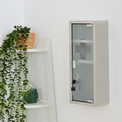 Stainless Steel Medicine Cabinet with Lock, 3 Compartments 2