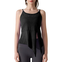 Womens Side Split Spaghetti Strap Sheer Workout Tank-Black XL