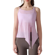 Women's Side Slit Design Spaghetti Strap Sheer Vest-Pink L