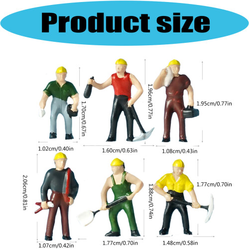 6 Piece ABS Miniature Construction Building Worker Figure 1:87 2