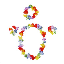 12 Set Hawaiian Grass Skirt Flower Hula Lei Wristband Garland Fancy Dress Costume -