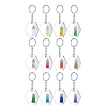 360Pcs Acrylic Transparent Discs Hexagon Keychain Blanks Charms and Tassel Pendants Keyring with Chain for DIY Crafts