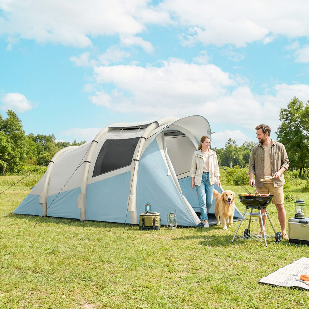 Outsunny Inflatable Camping Tent W/ Air Pump, 2-3 Person Blow Up Tent, Blue