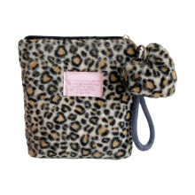 Trousse de toilette à motif léopard en peluche douce pour-Noir