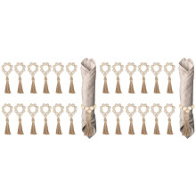 24PCS Natural Wooden Beads Napkin Rings with Tassels Napkin Holders for Christmas Farmhouse Wedding Home Table Decor