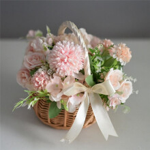 3X Wicker Woven Flower Basket, with Handle and White Ribbon, Wedding Flower Girl Baskets, for Home Garden Decoration(S)