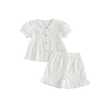 (0-6 Months, White) Kids Girls Shorts Set, Short Sleeve Button-down Shirt with Elastic Waist Shorts Dots Summer Outfit