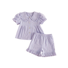 (2-3 Years, Purple) Kids Girls Shorts Set, Short Sleeve Button-down Shirt with Elastic Waist Shorts Dots Summer Outfit