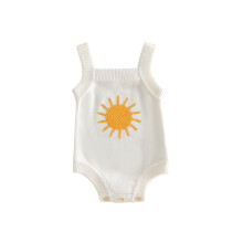 (6-9 Months, Beige) Baby Sweater Romper Casual Stylish Sun Embroidered Square Neck Sleeveless Infant Jumpsuit