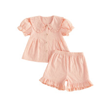(2-3 Years, Pink) Kids Girls Shorts Set, Short Sleeve Button-down Shirt with Elastic Waist Shorts Dots Summer Outfit