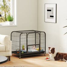PawHut Heavy Duty Dog Crate, Large Dog Cage with Wheels and Tray