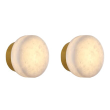 2X Applique Murale Ronde en Marbre Naturel, Style Nordique Moderne, Éclairage LED pour Salon, Chambre à Coucher, Couloir, B