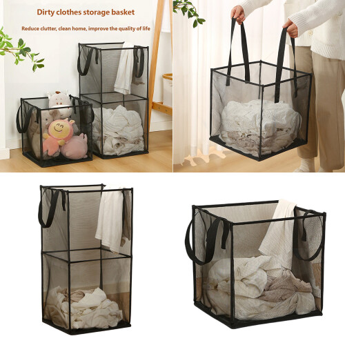 Square Laundry Basket Foldable Foldable-Black Double layer 1