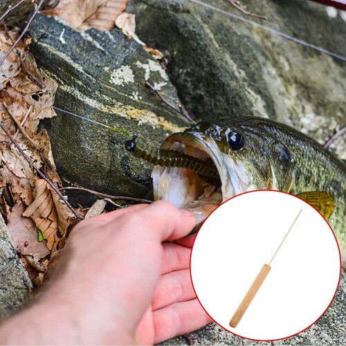 Baits Threader Fishing Tool with Wooden Handle Portable-Black 2