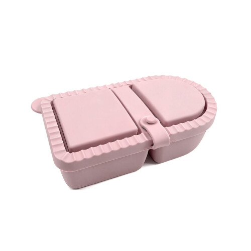 Siliconen snackscontainer met dubbel compartiment,-lichtroze