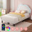 (3ft, Velvet, White) Single Upholstered Bed with LED, Adjustable Cute Cloud Headboard, Soft Bed Frame with Solid Wood Slat 1