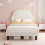 (3ft, Velvet, White) Single Upholstered Bed with LED, Adjustable Cute Cloud Headboard, Soft Bed Frame with Solid Wood Slat 2
