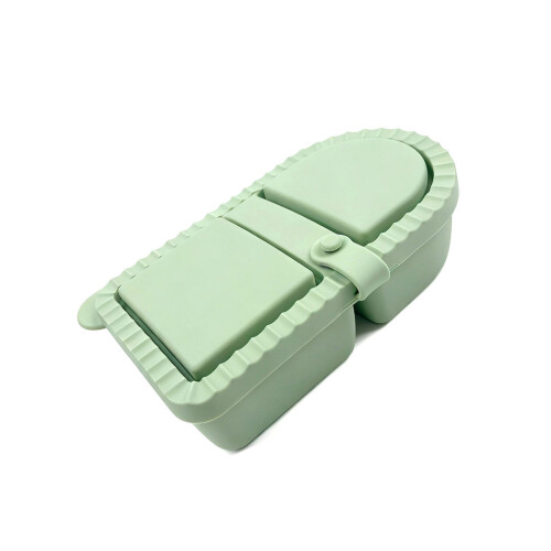 Portable Double Section Silicone Snacks Container-dark green