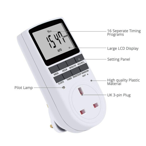 5X Uk Plug Digital Timer Plug Socket, Electrical Programmable Plug in Timer  for Light, B and More 2
