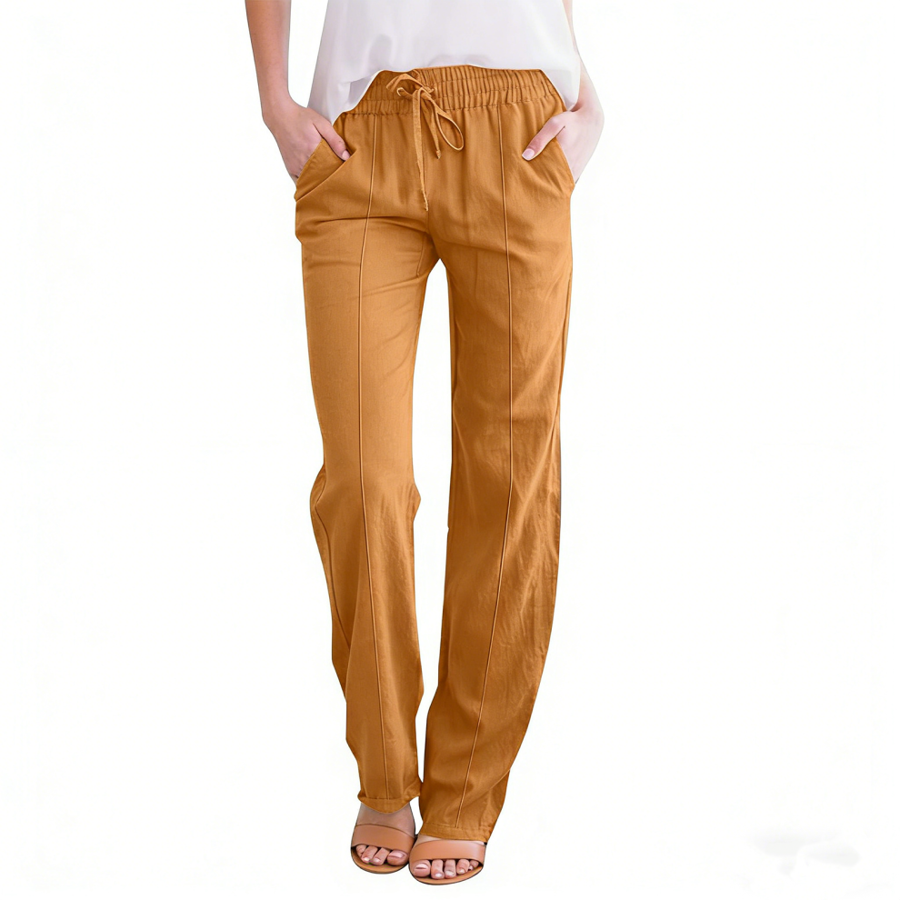 Yellow Womens Cotton Linen Palazzo Pants Drawstring- Xxxl