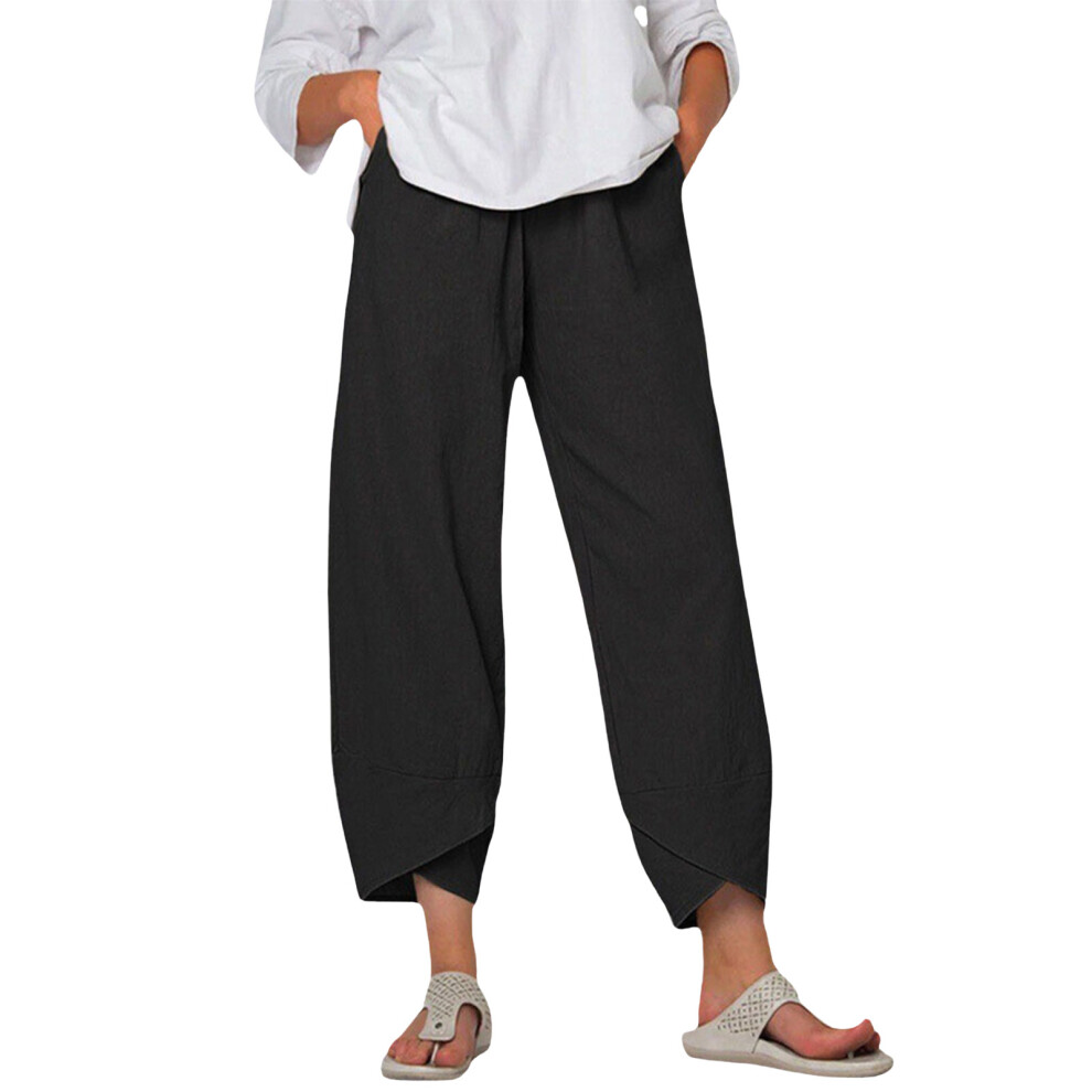 Black Women's Pants Trousers Elastic Waist Pants With- Xxl