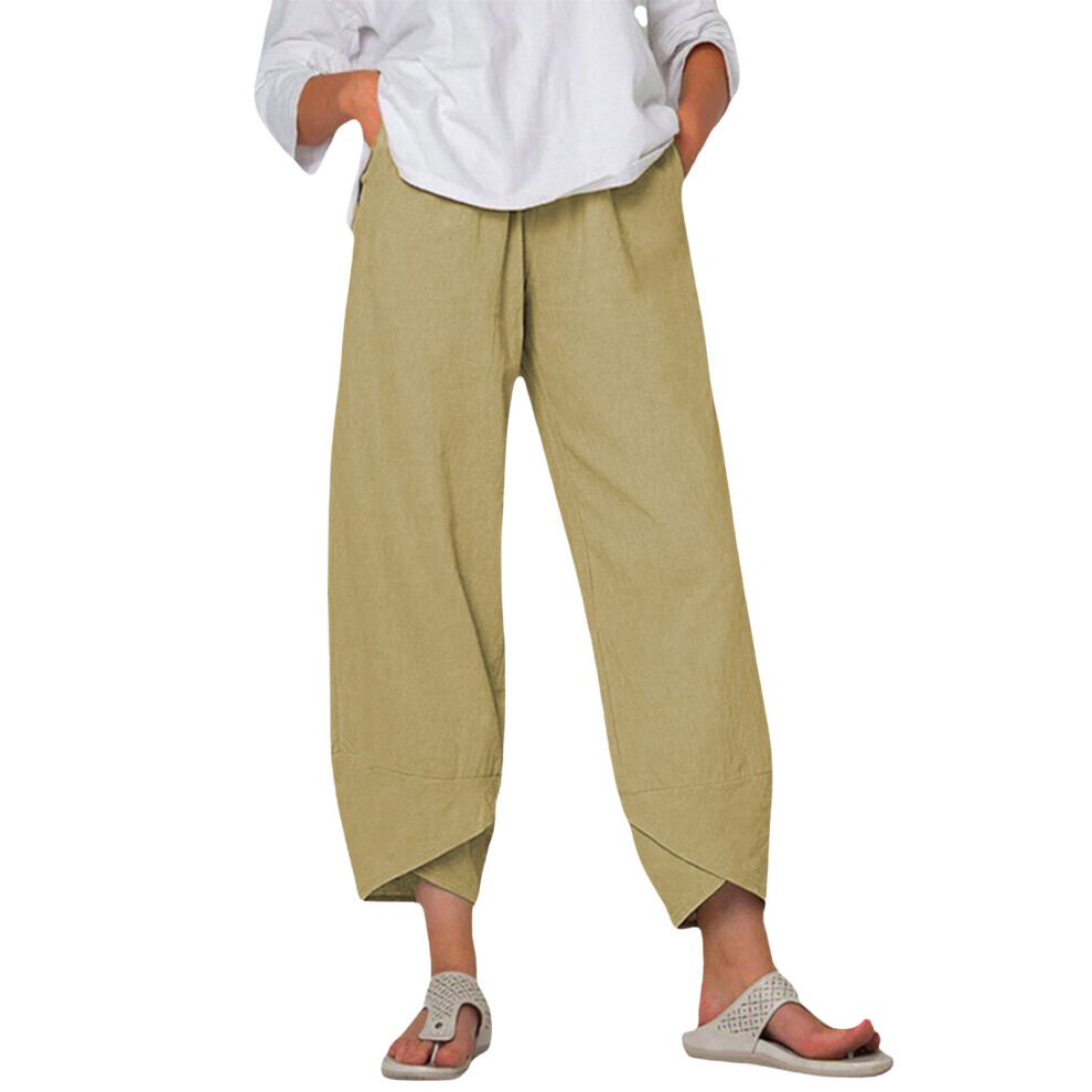 Women's Pants  Trousers Elastic Waist  Pants with-Khaki XXL