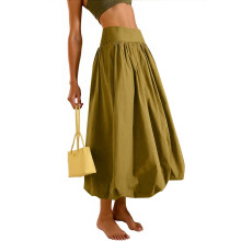 Women's Bubble Long Skirt Elastic Waist A-Line Pleated-Green M
