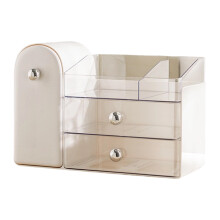 Makeup Organizers with Brush Holder for Vanity,Plastic-White