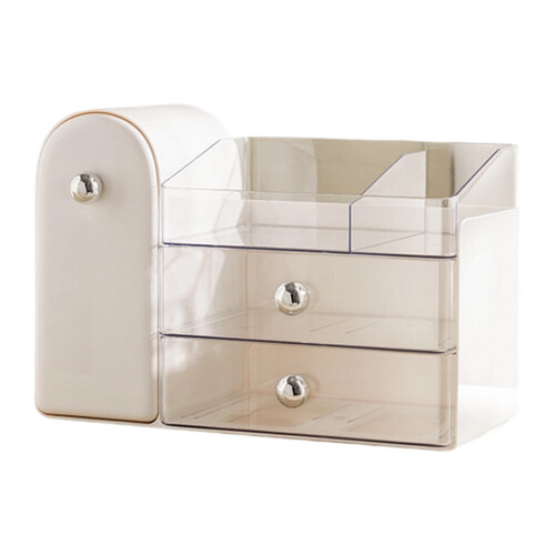 Makeup Organizers with Brush Holder for Vanity,Plastic-White