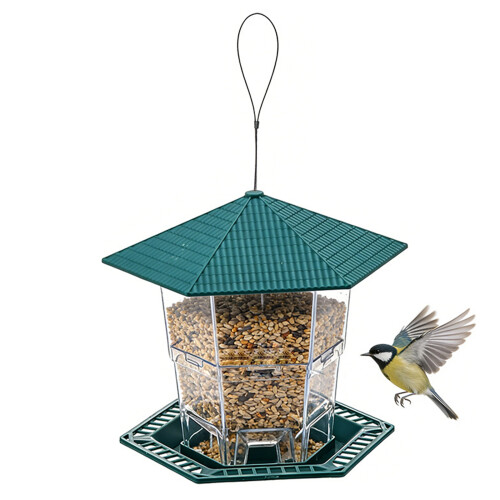 Nature Safe ABS Plastic Hanging Wild Bird Feeding device-Green