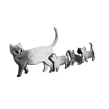 Katzen-Familien-Brosche, vielseitige Kleidungsnadel für-Silber