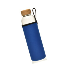 Elegant 750ml Glass Water Bottle with Bamboos Cover-Deep Blue