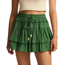 Women's flowy shorts, bohemian, ruffled, tiered skirt,-Green L
