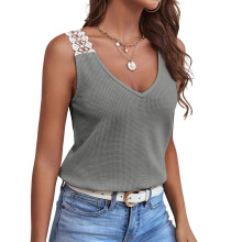Women's V-neck lace-trimmed sleeveless camisole casual-Gray XL