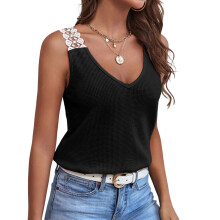 Women's V-neck lace-trimmed sleeveless camisole casual-Black M